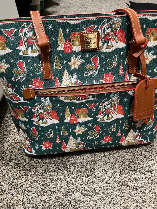 Dooney & Bourke Handbags - Disney Dooney & Bourke Green Holiday Mickey & Minnie Tote with Brown Trim